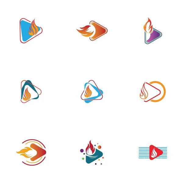 Set Von Feuer Und Play Taste Logo Design Vorlage — Stockvektor