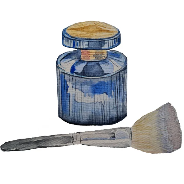 Modrá Láhev Parfému Nebo Eau Toaleta Zlatým Víčkem Akvarel Náčrt — Stock fotografie