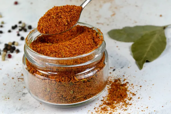 Chef Taking Teaspoon Spices Ground Red Pepper Chili Glass Spice Royalty Free Stock Images