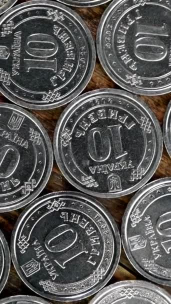 Obverse Coins Denomination Ten Ukrainian Hryvnia Rotate Slowly Top View — Video Stock