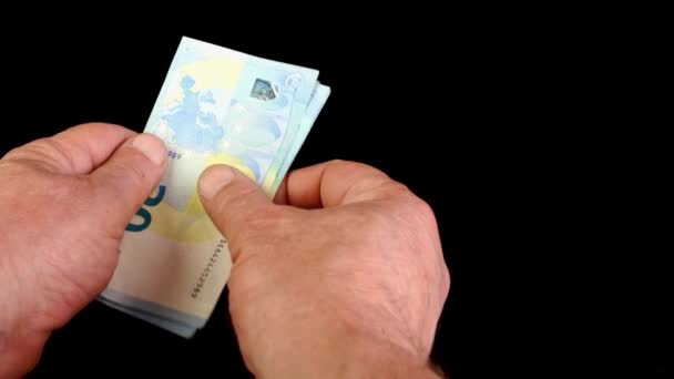 Hands Counting Stack Cash Twenty Euro Bills Recalculation Banknotes Parsimony — Vídeo de stock
