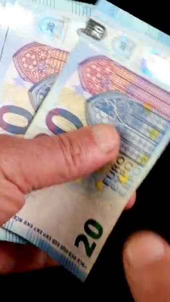 Hands Counting Stack Cash Twenty Euro Bills Recalculation Banknotes Parsimony — Stockvideo