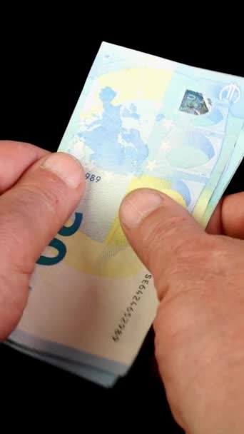 Hands Counting Stack Cash Twenty Euro Bills Recalculation Banknotes Parsimony — Vídeo de stock