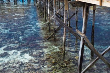 Celebes Denizi 'ndeki bir adanın etrafındaki Roral resifleri alçak gelgit sırasında, inanılmaz bir manzara yaratıyor ve küçük deniz canlılarını gösteriyor. Bum Bum Adası 'ndaki uzak adalarda sağlıklı mercan resifleri var..