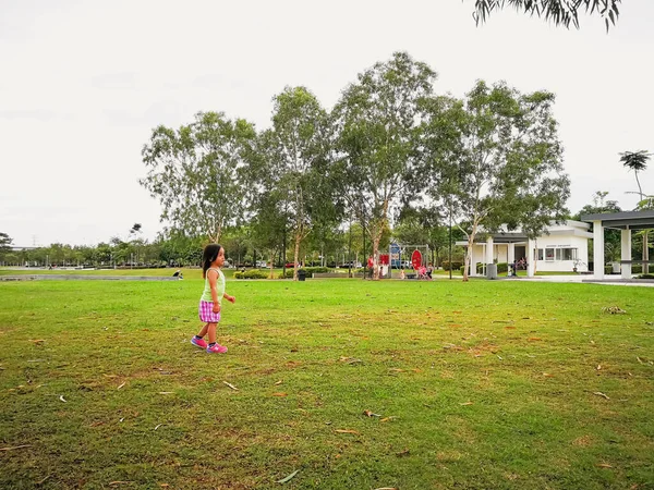 Nilai, Malezya - 30 Kasım 2019: Parkta koşan ve oynayan çocuklar.