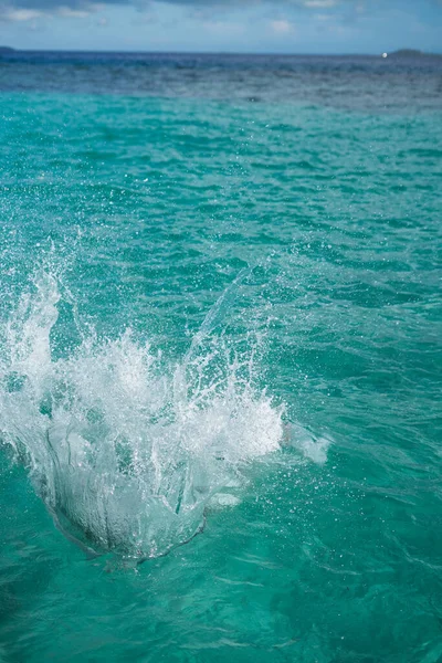 Enorme Salpicadura Agua Mar Las Personas Que Caen Agua Imagen — Foto de Stock