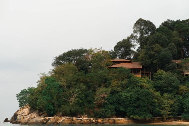 Sahildeki terk edilmiş eski ahşap ev.