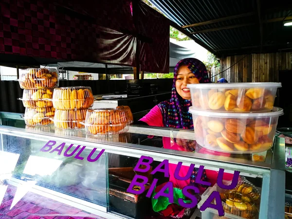 Woman Selling Street Food Shop — Stock Photo, Image