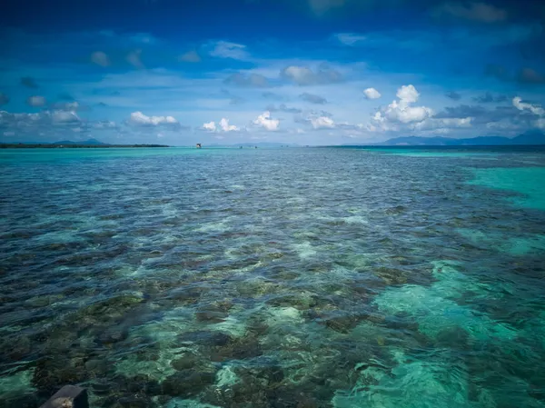 Paisaje Soleado Día Sobre Arrecife Coral Durante Marea Baja Isla — Foto de Stock