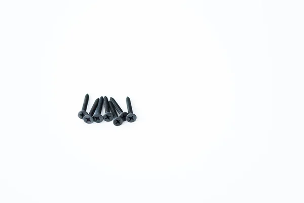 Black Screws Self Tapping Screws Same Sizes Isolated White Background — Stock Photo, Image