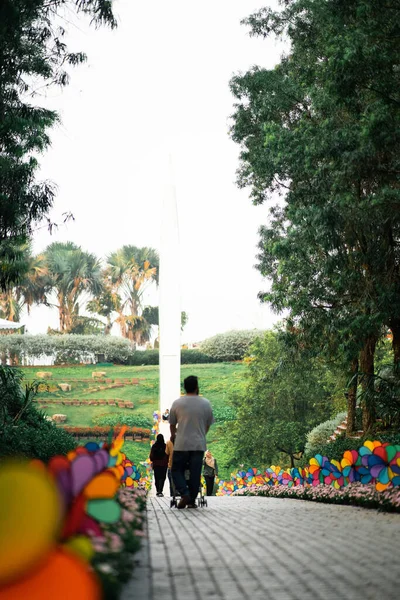 Kleurrijke Regenboog Pinwheel Het Park — Stockfoto