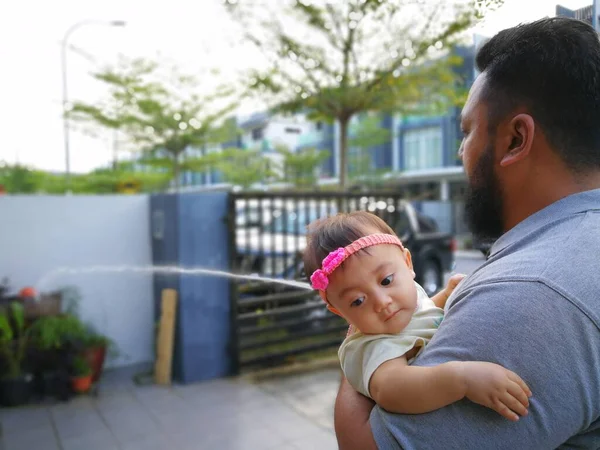 Père Son Bébé Fille Sur Fond — Photo