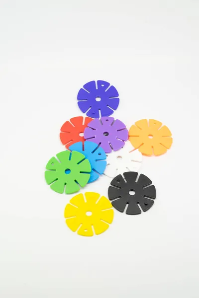 Pezzi Colorati Puzzle Rotondo Concetto Completamento Del Processo Copia Spazio — Foto Stock