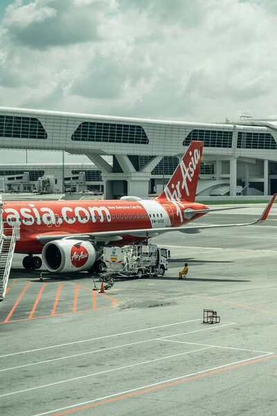 KLIA2, MALAYSIA - Nov 24, 2019: View of AirAsia Jet airplane in Kuala Lumpur International Airport 2 KLIA2. Air Asia is the world's best low-cost airline, scheduled flights to 78 destinations.