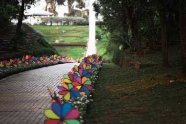 Parkta renkli gökkuşağı fırıldağı.