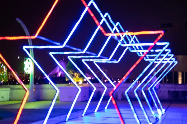 Étoile Néon Colorée Cinq Poins Nuit — Photo