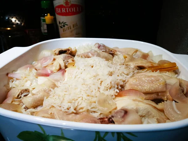 Riz Poulet Hainanese Dans Une Casserole — Photo