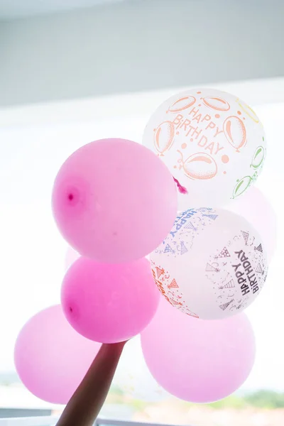 Happy Birthday Colourful Balloons Together Natural Lights Selective Focus — Stock Photo, Image