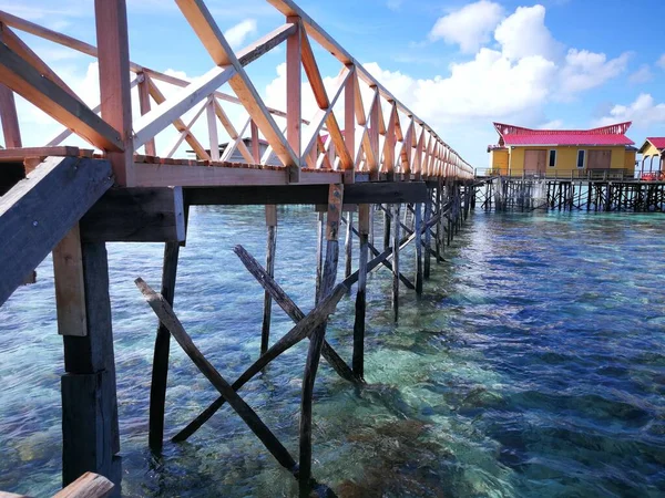 Beach Blue Water Bridge Nature Background — Stockfoto