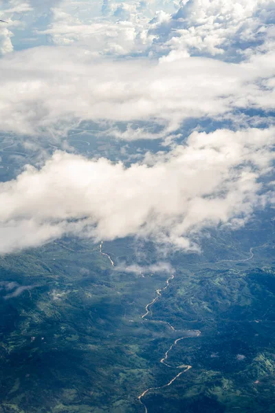 Scenery Window Airplane Blue Sky Clouds Top View Scenery Showing — Stock Photo, Image