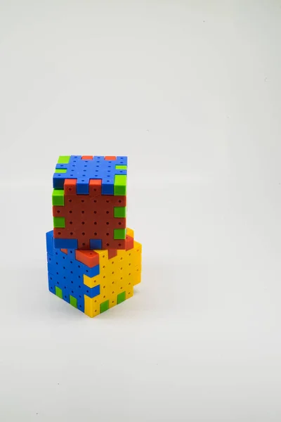 Kolorowe Dwa Puzzle Box Izolowane Białym Tle — Zdjęcie stockowe