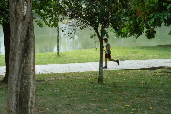 Bangi Malaysia Oct 2021 Motion Blured People Running Lake Park — Zdjęcie stockowe