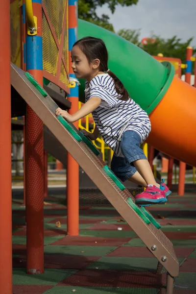 Little Girl Playing Playground Climbing Active — 스톡 사진