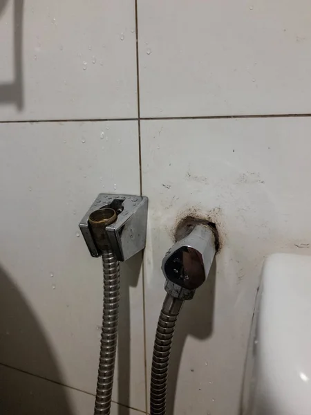 Dirty Stainless Steel Hand Bidet Bathroom — Stock Photo, Image