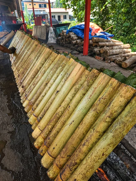 Cocina Lemang Tipo Arroz Bambú Lemang Está Hecho Arroz Glutinoso — Foto de Stock