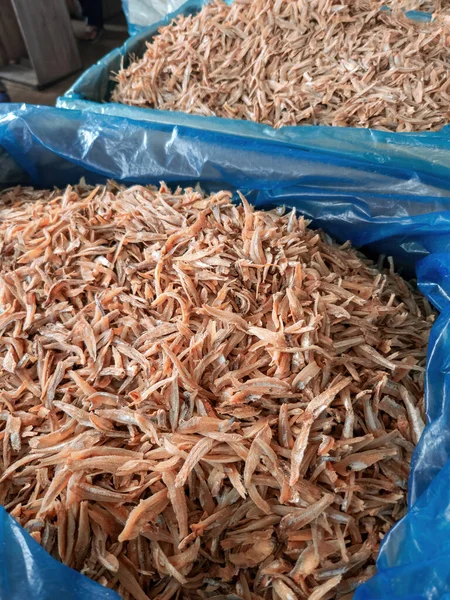 Dried Anchovies Containers Sale Market — Foto de Stock