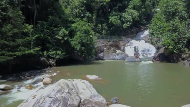 Kenyir Malaysia July 2020 Aerial View Lasir Waterfall Air Terjun — стоковое видео