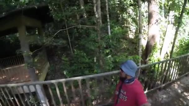 Kenyir Malaysia July 2020 Man Walking Jungle Bridge — Αρχείο Βίντεο