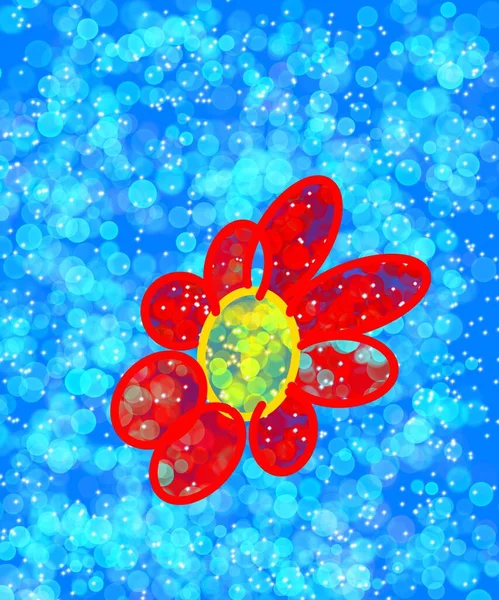 A red flower on a blue background Batik hand drawn.