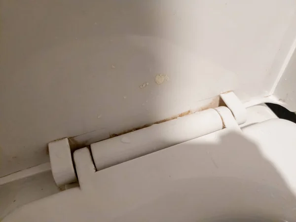 Close Dirty White Toilet Seat Mold — 图库照片