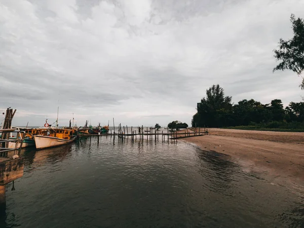 Sunset Time Jetty Fisherman Village Full Boats — Fotografia de Stock