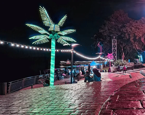 Kuantan Malaysia May 2022 Colourful Trees Waterfront Park Night — Zdjęcie stockowe