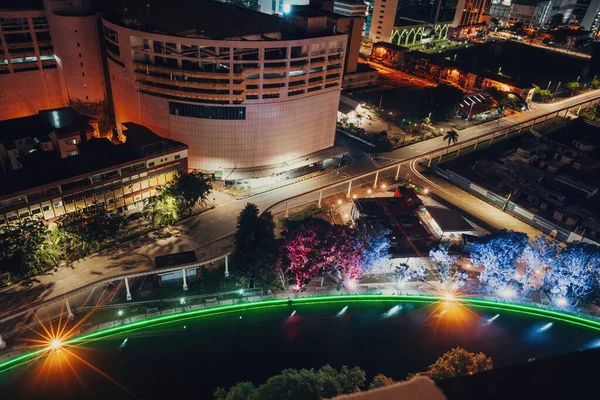 Panoramic View Malacca Skyline Traffic Light Night Colourful City Lights — Stockfoto