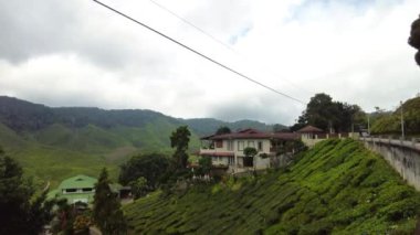 Cameron Highlands, Malezya, Bölüm 16, 2022 4K Teras çay çiftliği ve yol kenarındaki güzel evlerin el bilgisayarı