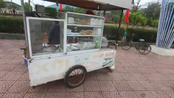 베트남의 길거리 음식 가게. 침에 구운 고기 — 비디오