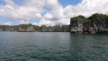 Beautiful limestone mountains in Halong bay, Vietnam. High quality FullHD footage