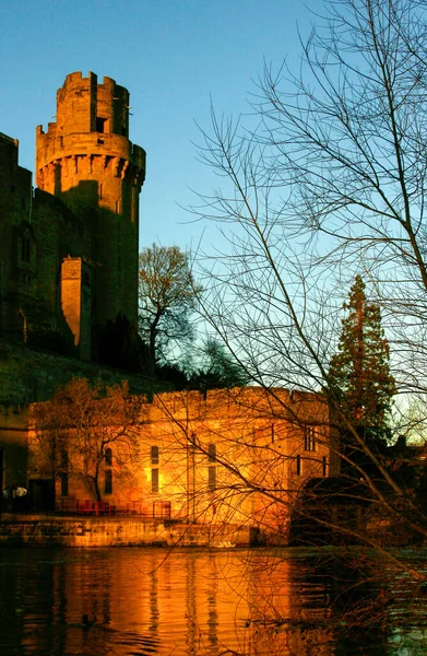 Ancient European Medieval Architectural Building Castle Golden Autumn Light Blue — Fotografia de Stock