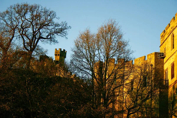 Ancient European Medieval Architectural Building Castle Golden Autumn Light Blue — Φωτογραφία Αρχείου