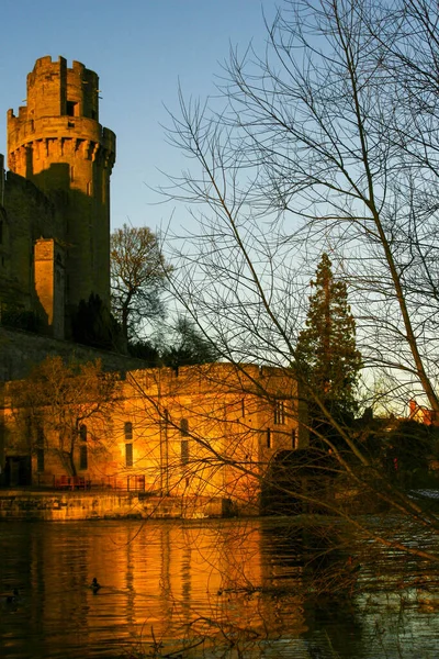 Ancient European Medieval Architectural Building Castle Golden Autumn Light Blue — Fotografia de Stock