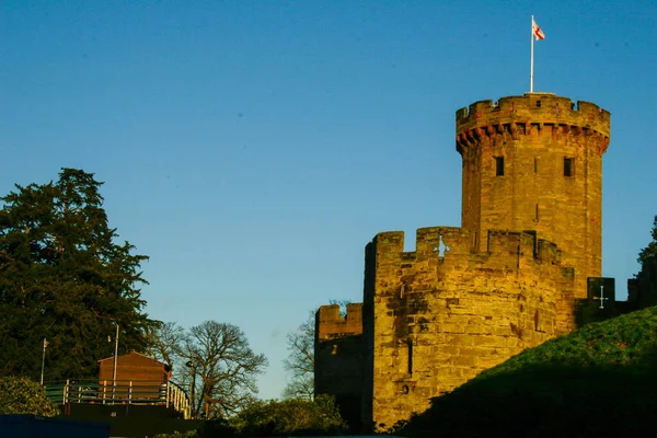 Ancient European Medieval Architectural Building Castle Golden Autumn Light Blue — Φωτογραφία Αρχείου