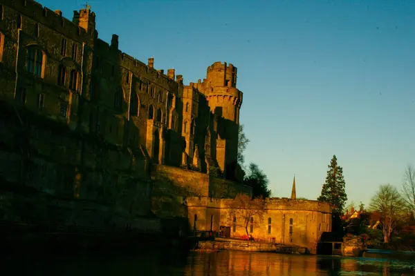 Ancient European Medieval Architectural Building Castle Golden Autumn Light Blue — Φωτογραφία Αρχείου