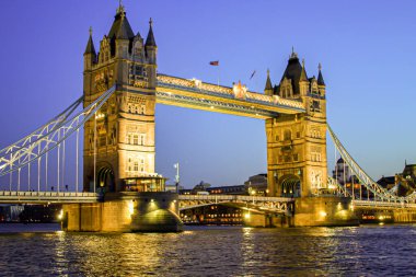 The tower bridge in London, the United Kingdom Sunset with blue sky One of England iconic building