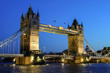The tower bridge in London, the United Kingdom Sunset with blue sky One of England iconic building