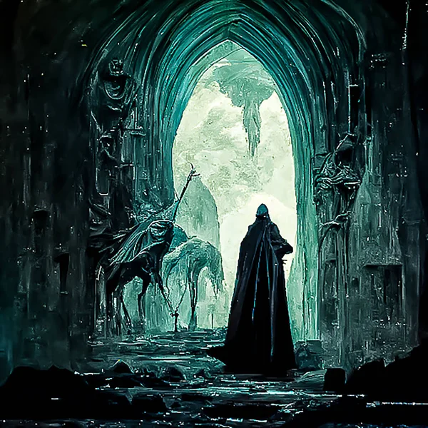 Digital painting of future cities and end of day of human society