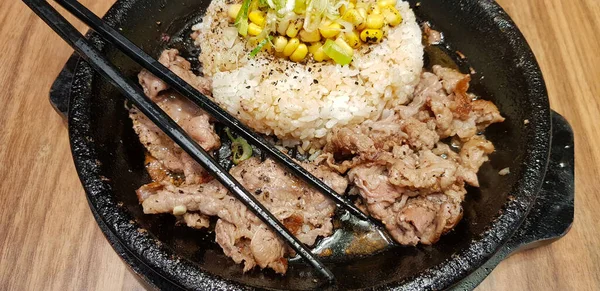 Steak Bœuf Grillé Avec Sauce Coréenne Bulgogi Sur Dessus Riz — Photo