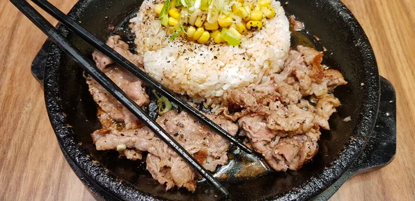 Steak Bœuf Grillé Avec Sauce Coréenne Bulgogi Sur Dessus Riz — Photo